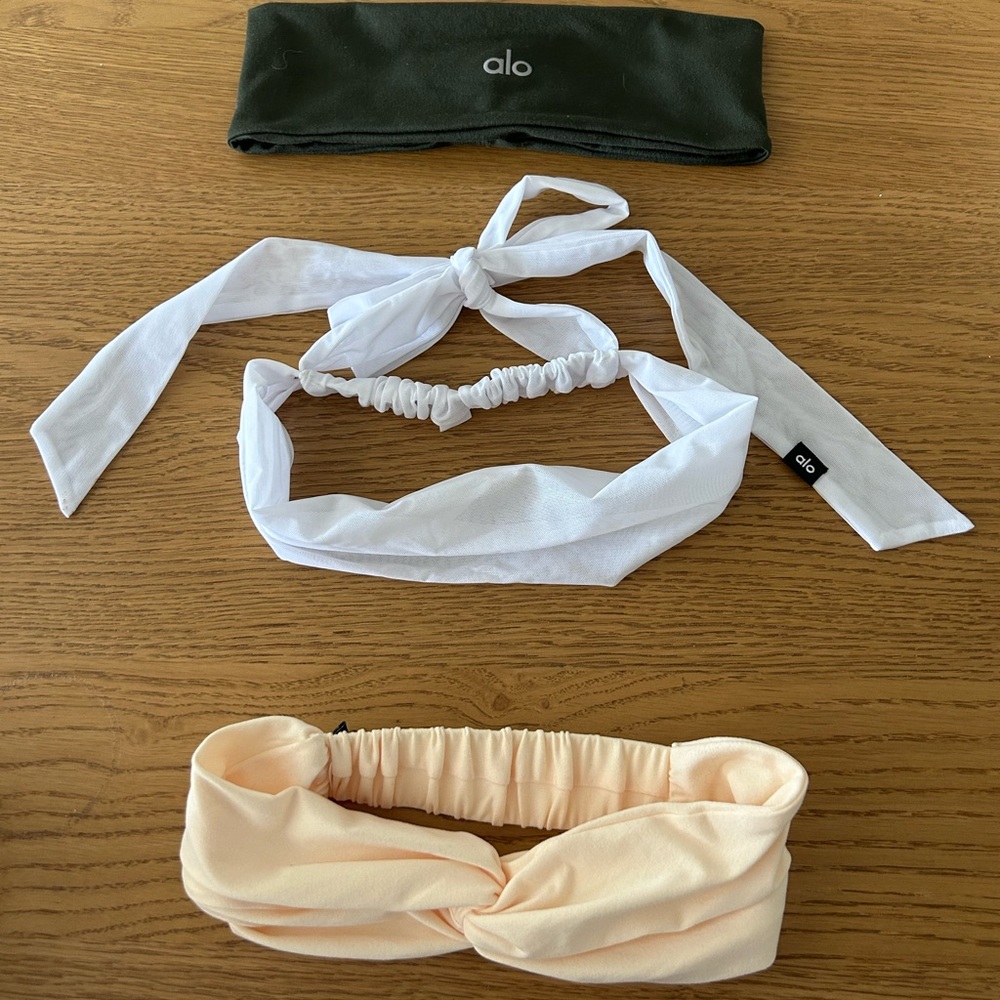 ALO Yoga Headbands - Green, White, and Butter Yellow